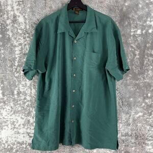 Harriton Size XL Casual Tropical Vacation Shirt Green Short Sleeve Button Pocket